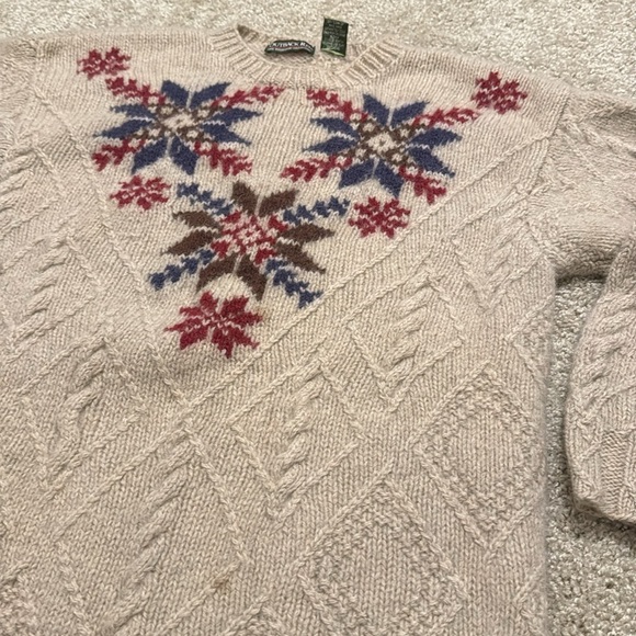 Outback Red 100% Wool Sweater size M Fisherman Natural Winter snowflake - Picture 2 of 7
